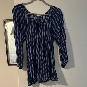 Michael Kors Blue and Black Patterned Blouse, used but in good condition.